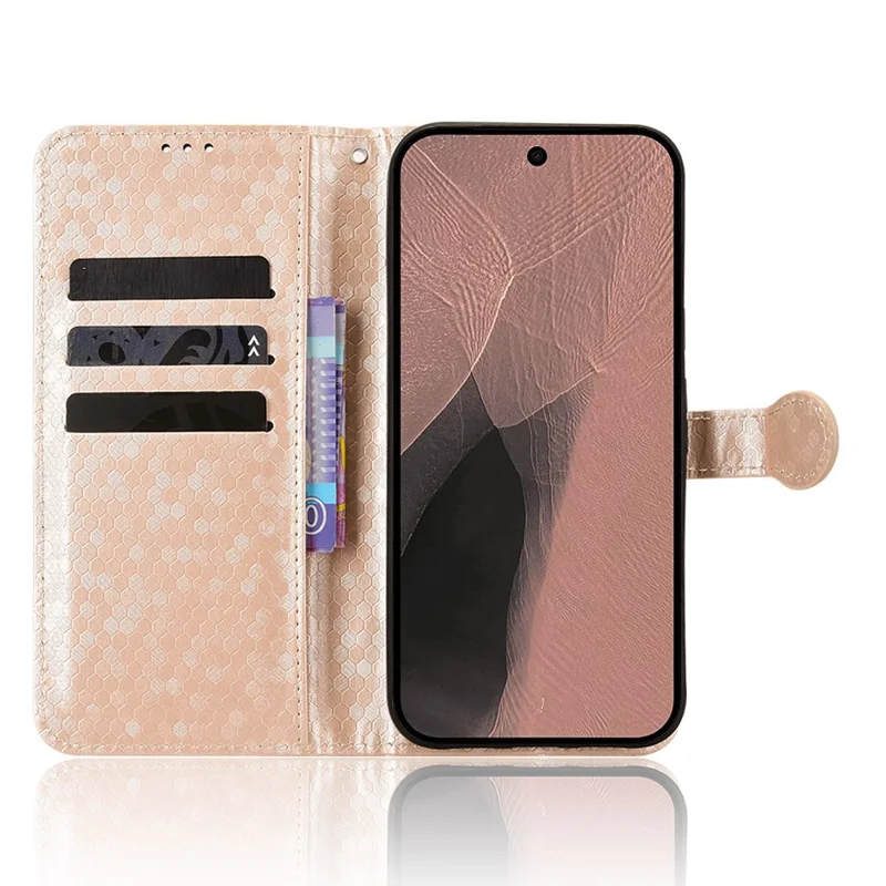 For Google Pixel 11 Pro XL Wallet Case Dot Pattern Imprint PU Leather Phone Cover with Wrist Strap - Rose Gold