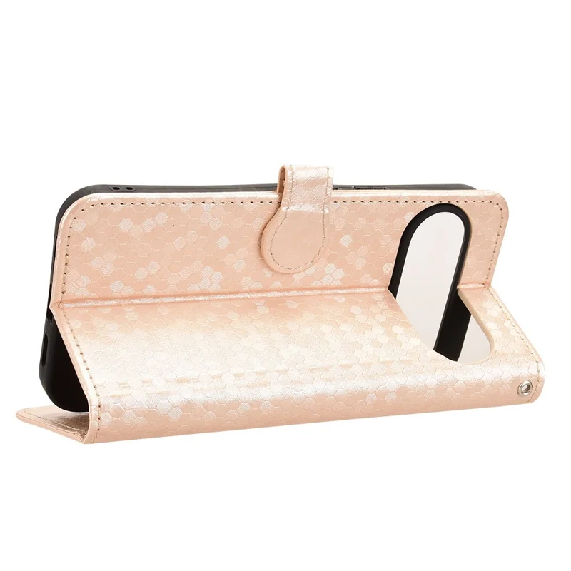 For Google Pixel 11 Pro XL Wallet Case Dot Pattern Imprint PU Leather Phone Cover with Wrist Strap - Rose Gold