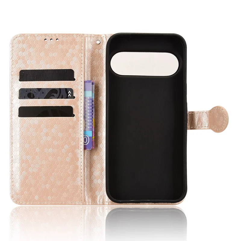 For Google Pixel 11 Pro XL Wallet Case Dot Pattern Imprint PU Leather Phone Cover with Wrist Strap - Rose Gold