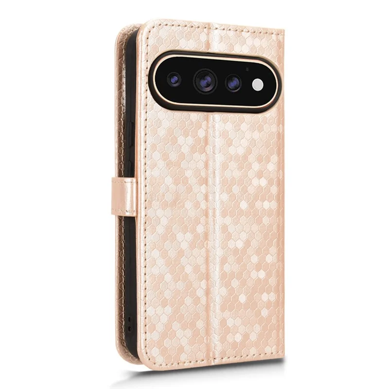 For Google Pixel 11 Pro XL Wallet Case Dot Pattern Imprint PU Leather Phone Cover with Wrist Strap - Rose Gold