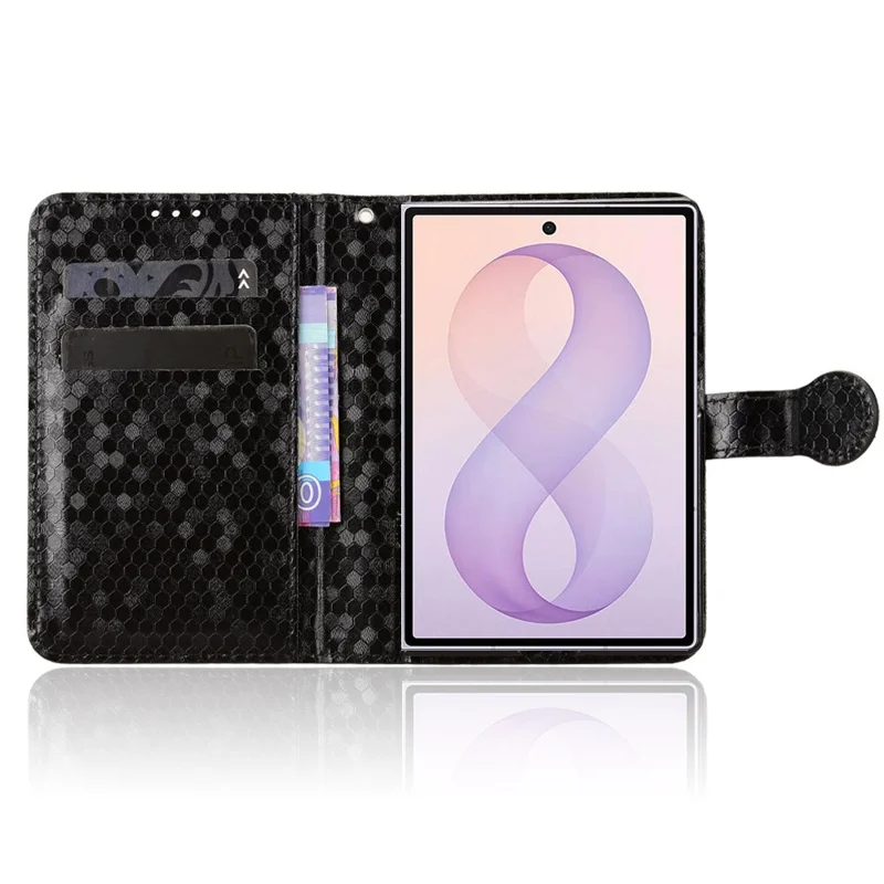 For Samsung Galaxy Z Fold8 Wallet Case Dot Pattern Imprint PU Leather Phone Cover with Wrist Strap - Black