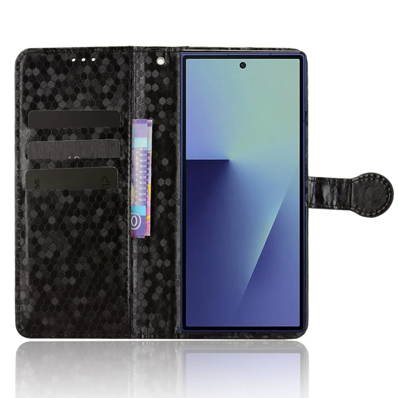 For Samsung Galaxy Z Fold8 Ultra Wallet Case Dot Pattern Imprint PU Leather Phone Cover with Wrist Strap - Black