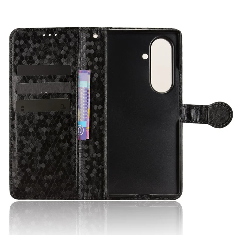 For Samsung Galaxy Z Fold8 Ultra Wallet Case Dot Pattern Imprint PU Leather Phone Cover with Wrist Strap - Black