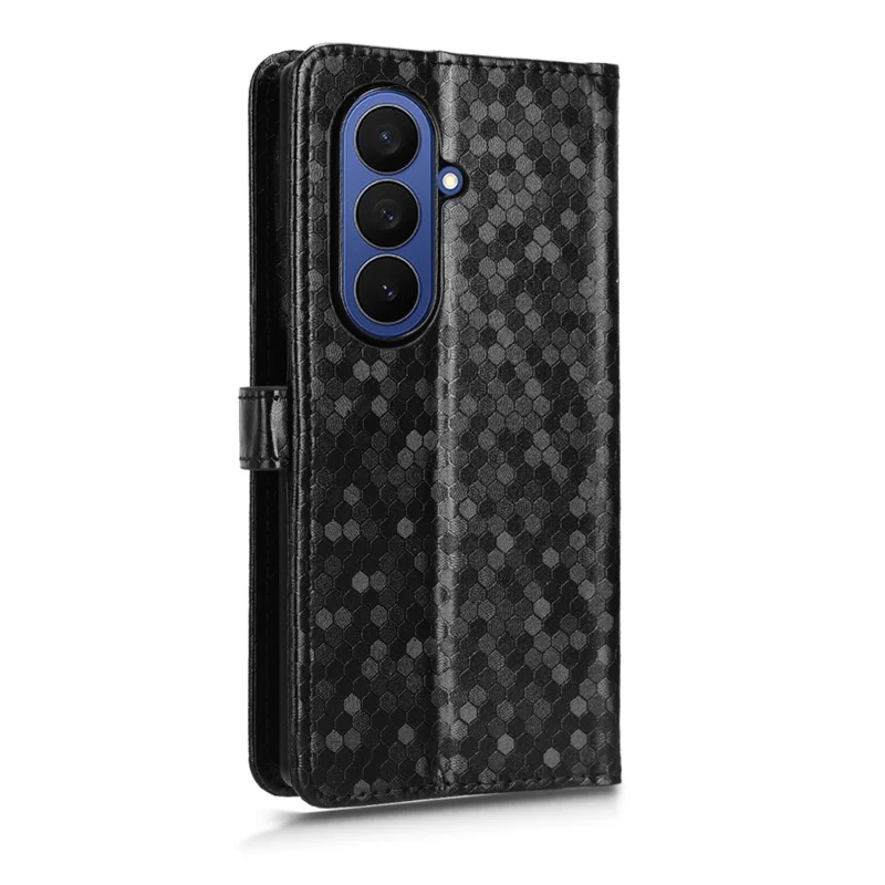 For Samsung Galaxy Z Fold8 Ultra Wallet Case Dot Pattern Imprint PU Leather Phone Cover with Wrist Strap - Black
