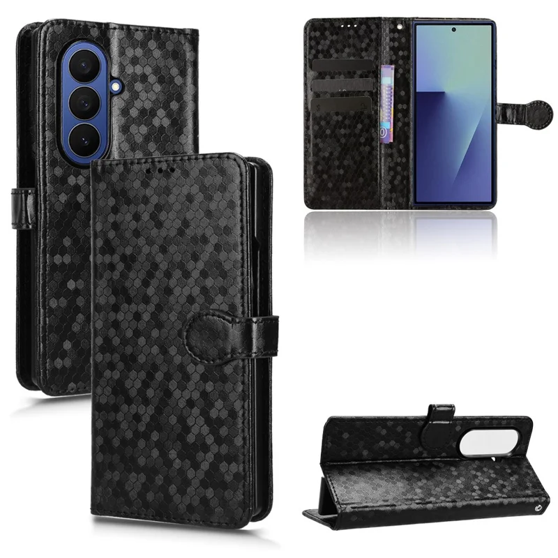 For Samsung Galaxy Z Fold8 Ultra Wallet Case Dot Pattern Imprint PU Leather Phone Cover with Wrist Strap - Black