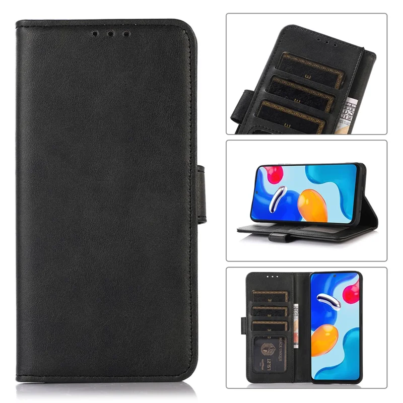 For Google Pixel 11a Case Cowhide Texture Leather Wallet Phone Cover with Stand - Black