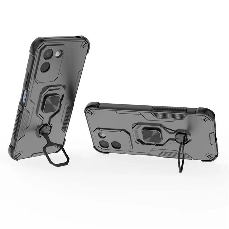 Für OnePlus N6x 4G Hülle Drehbarer Ring-Ständer PC + TPU Stoßfester Handy-Schutz - Schwarz