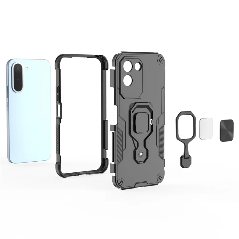 Für OnePlus N6x 4G Hülle Drehbarer Ring-Ständer PC + TPU Stoßfester Handy-Schutz - Schwarz