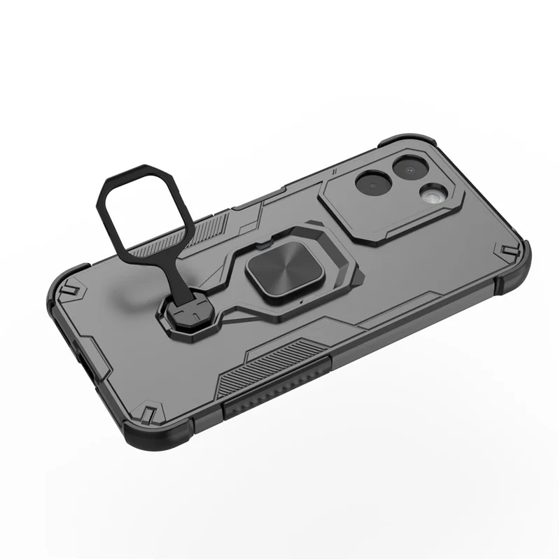 Für OnePlus N6x 4G Hülle Drehbarer Ring-Ständer PC + TPU Stoßfester Handy-Schutz - Schwarz