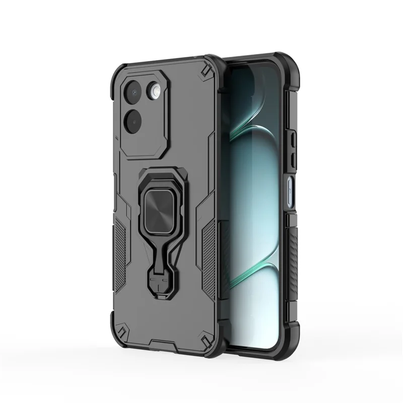 Für OnePlus N6x 4G Hülle Drehbarer Ring-Ständer PC + TPU Stoßfester Handy-Schutz - Schwarz