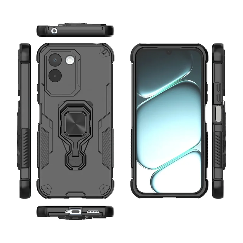 Für OnePlus N6x 4G Hülle Drehbarer Ring-Ständer PC + TPU Stoßfester Handy-Schutz - Schwarz