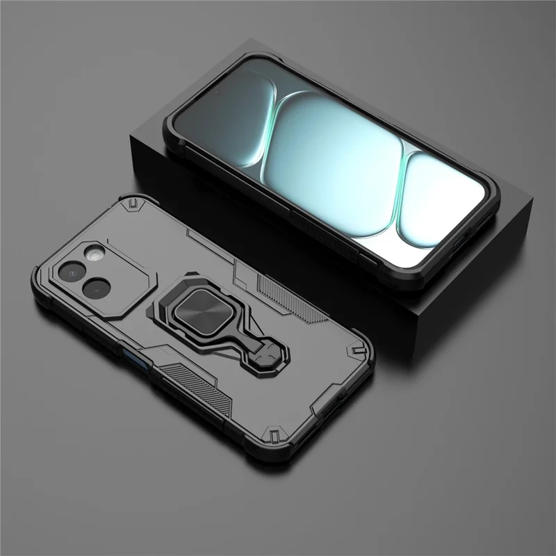 Für OnePlus N6x 4G Hülle Drehbarer Ring-Ständer PC + TPU Stoßfester Handy-Schutz - Schwarz