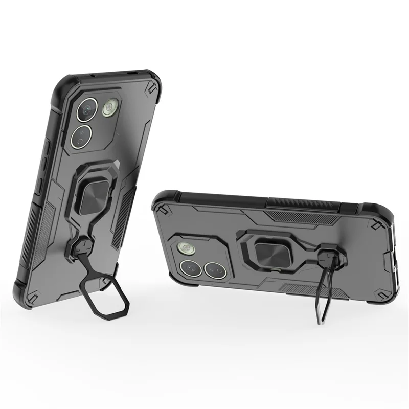 For Xiaomi Redmi Note 17 Pro Max 5G Case Rotatable Ring Kickstand PC + TPU Shockproof Phone Cover - Black