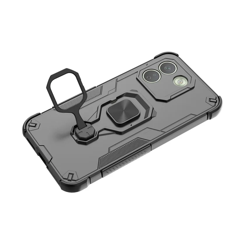 For Xiaomi Redmi Note 17 Pro Max 5G Case Rotatable Ring Kickstand PC + TPU Shockproof Phone Cover - Black