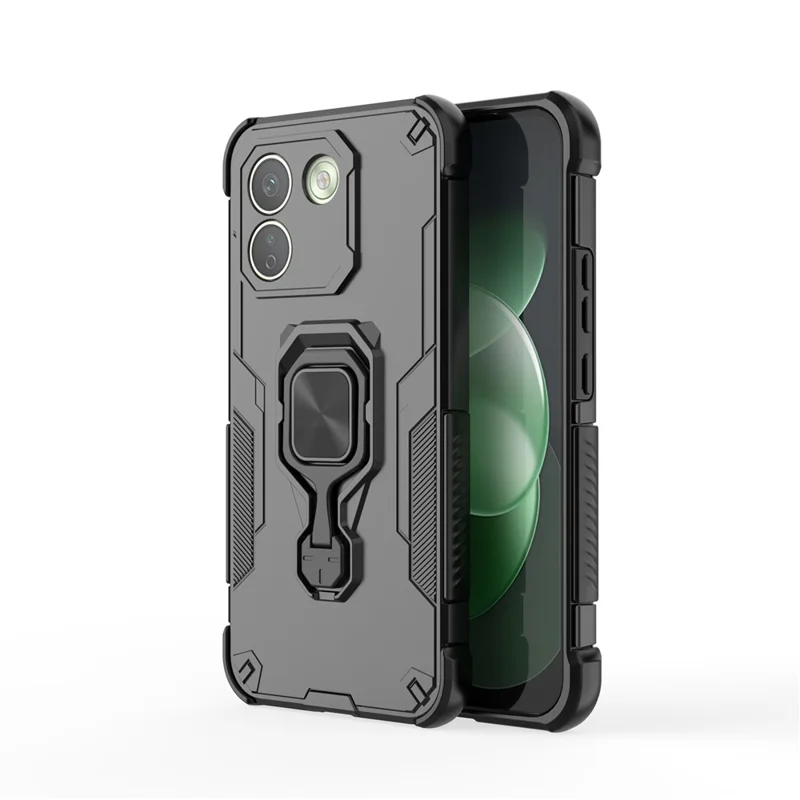 For Xiaomi Redmi Note 17 Pro Max 5G Case Rotatable Ring Kickstand PC + TPU Shockproof Phone Cover - Black