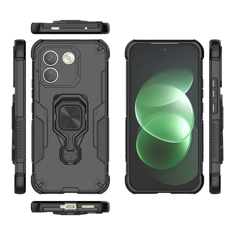 For Xiaomi Redmi Note 17 Pro Max 5G Case Rotatable Ring Kickstand PC + TPU Shockproof Phone Cover - Black