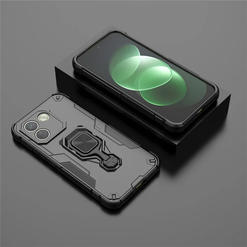 For Xiaomi Redmi Note 17 Pro Max 5G Case Rotatable Ring Kickstand PC + TPU Shockproof Phone Cover - Black