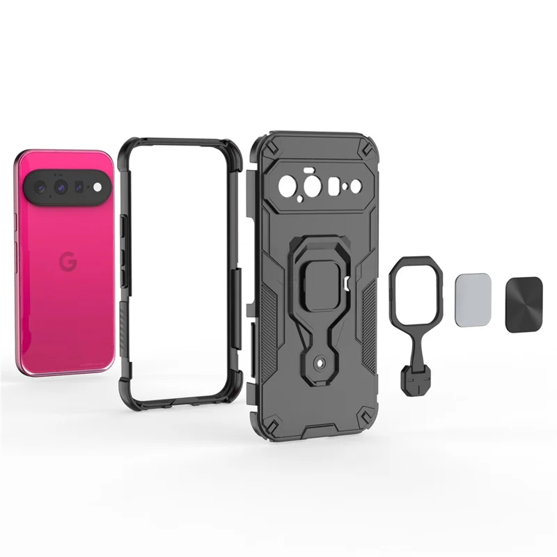 Til Google Pixel 11 Case Rotérbar Ringestøtte PC + TPU Stødfast Telefonbeskyttelse - Sort