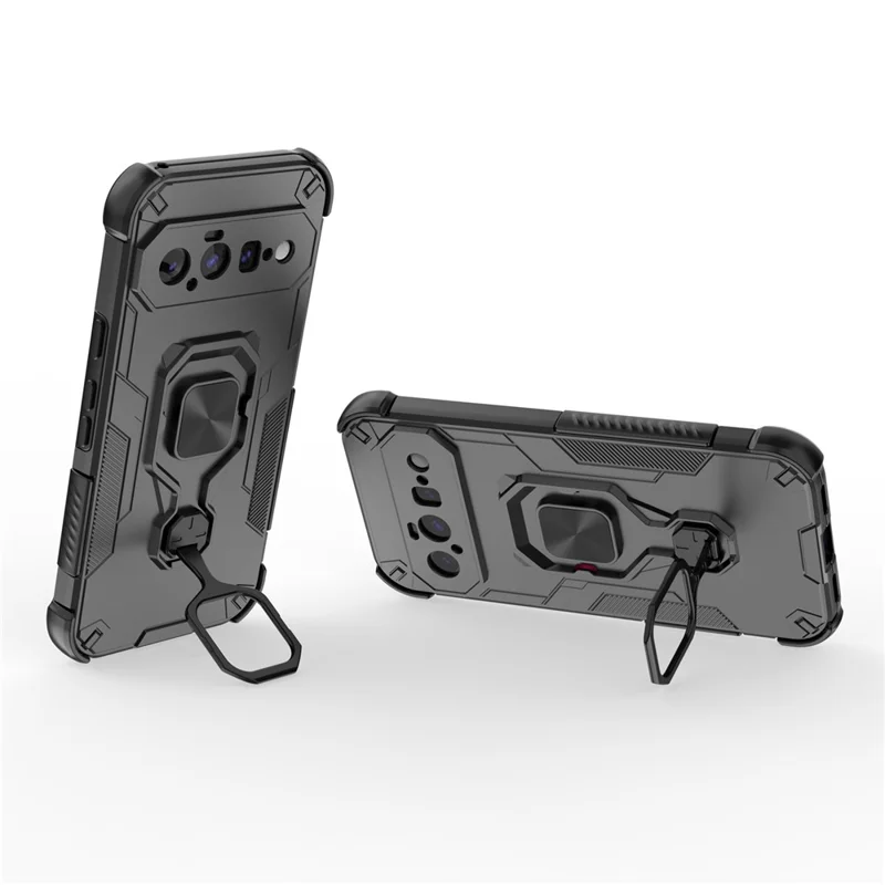 Til Google Pixel 11 Case Rotérbar Ringestøtte PC + TPU Stødfast Telefonbeskyttelse - Sort