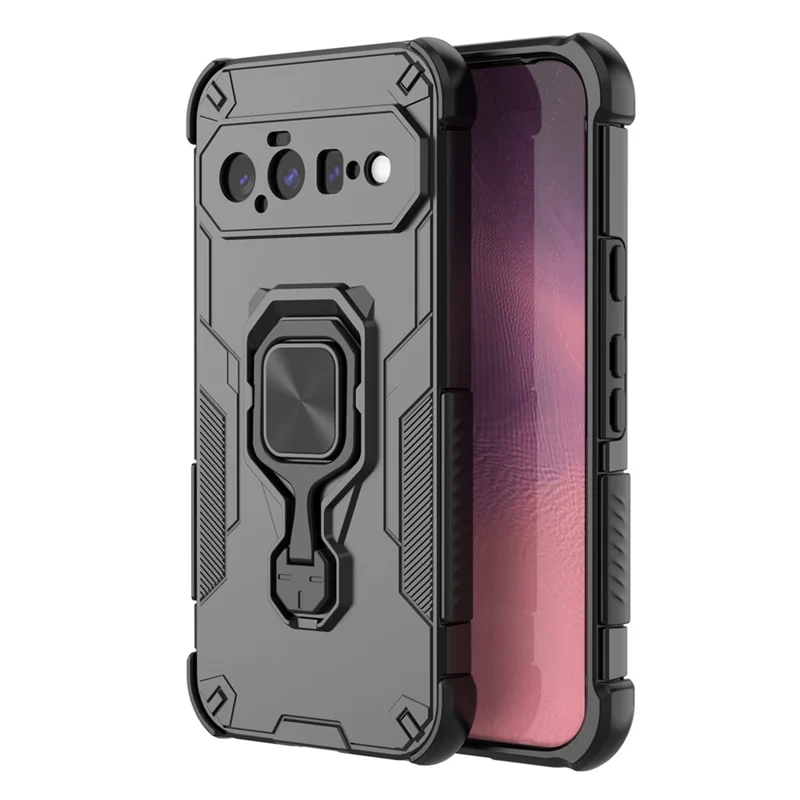 Til Google Pixel 11 Case Rotérbar Ringestøtte PC + TPU Stødfast Telefonbeskyttelse - Sort