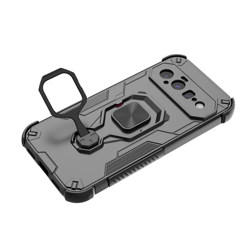 Til Google Pixel 11 Case Rotérbar Ringestøtte PC + TPU Stødfast Telefonbeskyttelse - Sort