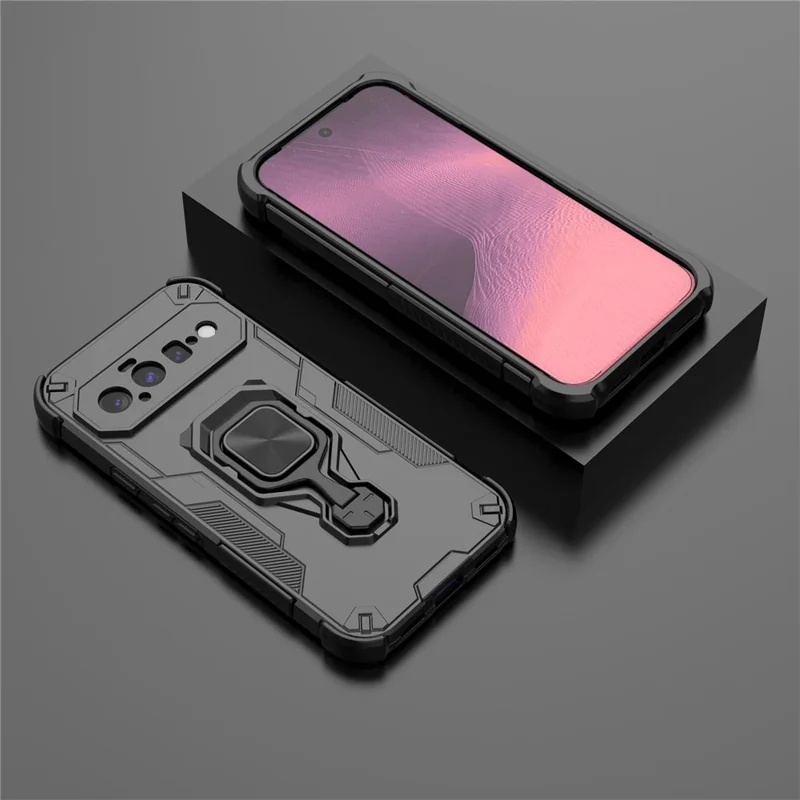 Til Google Pixel 11 Case Rotérbar Ringestøtte PC + TPU Stødfast Telefonbeskyttelse - Sort