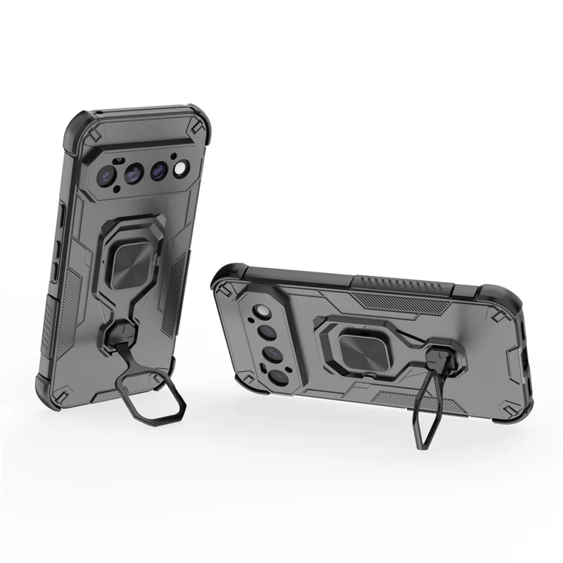 Til Google Pixel 11 Pro Case Rotérbar Ringestøtte PC + TPU Stødfast Telefonbeskyttelse - Sort