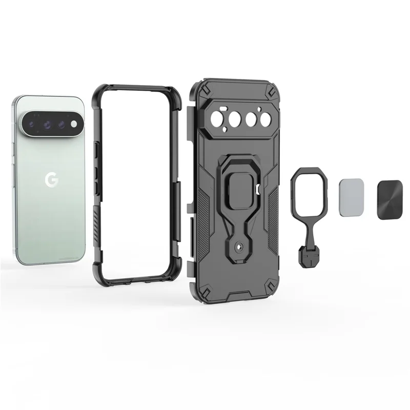 Til Google Pixel 11 Pro Case Rotérbar Ringestøtte PC + TPU Stødfast Telefonbeskyttelse - Sort