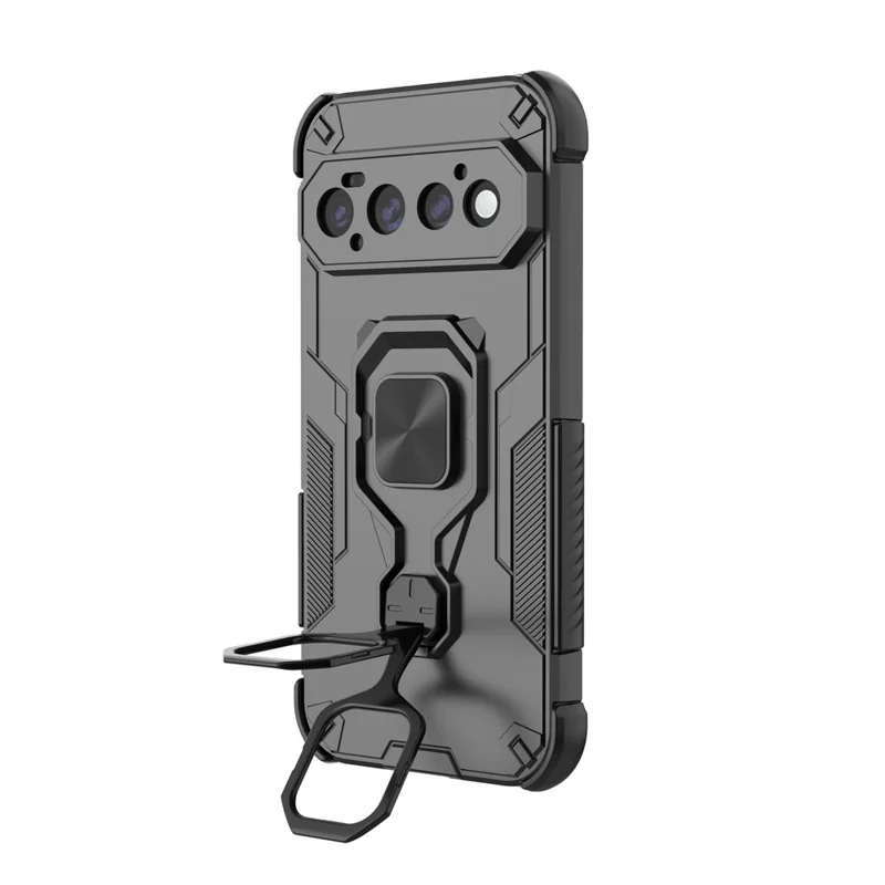 Til Google Pixel 11 Pro Case Rotérbar Ringestøtte PC + TPU Stødfast Telefonbeskyttelse - Sort
