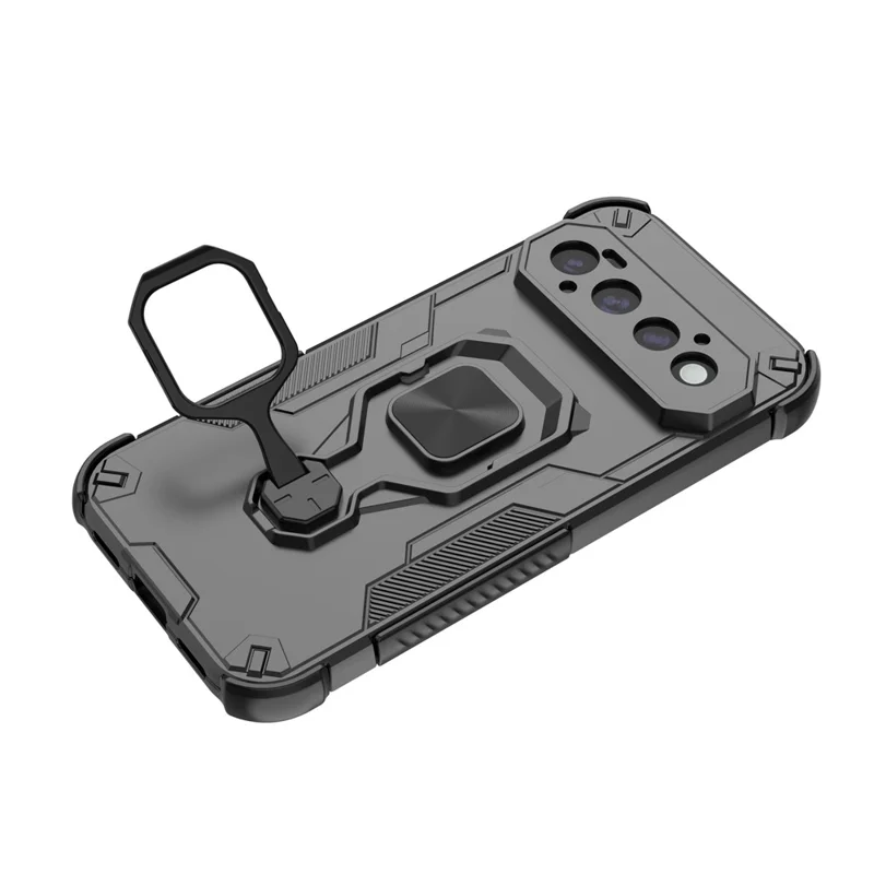 Til Google Pixel 11 Pro Case Rotérbar Ringestøtte PC + TPU Stødfast Telefonbeskyttelse - Sort