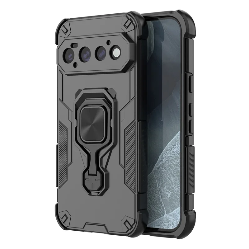 Til Google Pixel 11 Pro Case Rotérbar Ringestøtte PC + TPU Stødfast Telefonbeskyttelse - Sort