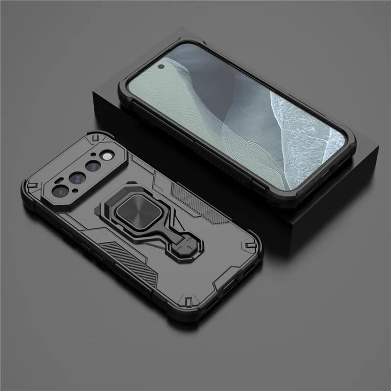 Til Google Pixel 11 Pro Case Rotérbar Ringestøtte PC + TPU Stødfast Telefonbeskyttelse - Sort