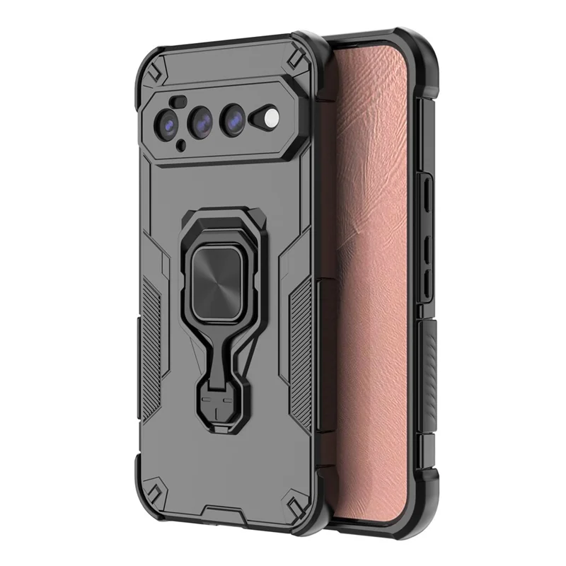 لـ Google Pixel 11 Pro XL غطاء دوار بحلقة قاعدة دعم من PC + TPU مقاوم للصدمات - أسود
