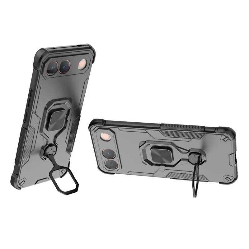 For vivo S2 5G Case Rotatable Ring Kickstand PC + TPU Shockproof Phone Cover - Black