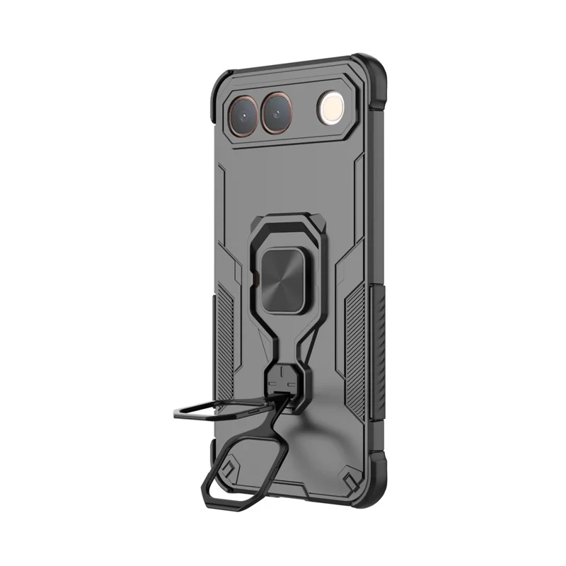 For vivo S2 5G Case Rotatable Ring Kickstand PC + TPU Shockproof Phone Cover - Black