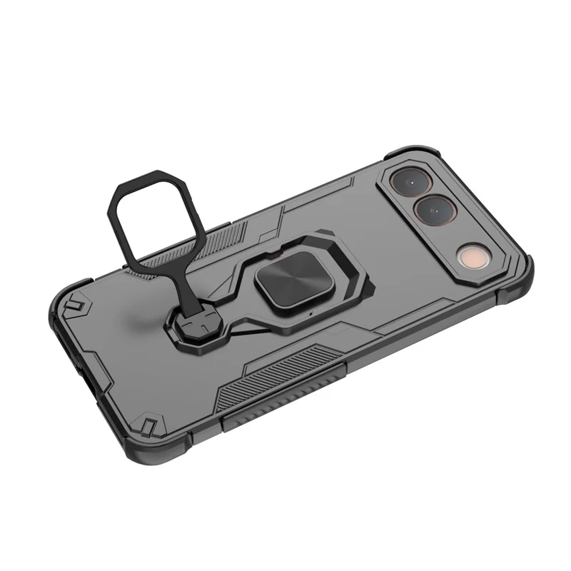 For vivo S2 5G Case Rotatable Ring Kickstand PC + TPU Shockproof Phone Cover - Black