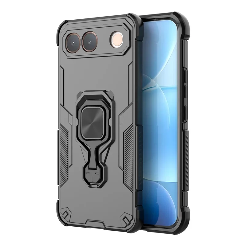 For vivo S2 5G Case Rotatable Ring Kickstand PC + TPU Shockproof Phone Cover - Black