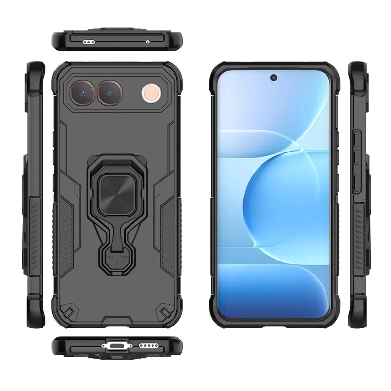 For vivo S2 5G Case Rotatable Ring Kickstand PC + TPU Shockproof Phone Cover - Black