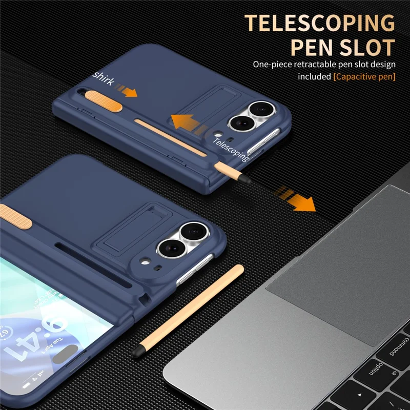 For iPhone Duo Kickstand Case Hinge Protection PC Phone Cover with Screen Protector and Stylus Pen - Sapphire