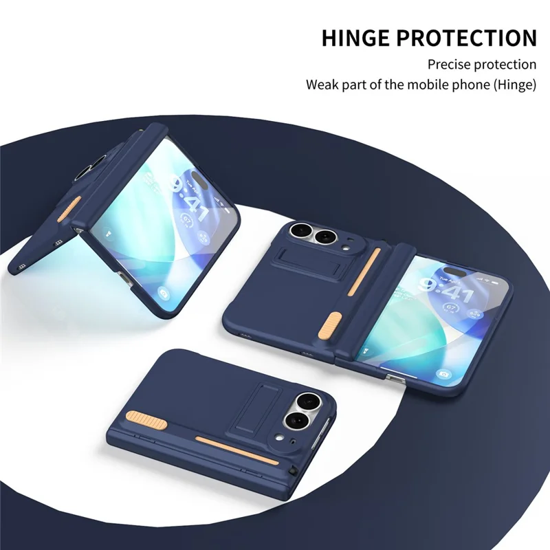 For iPhone Duo Kickstand Case Hinge Protection PC Phone Cover with Screen Protector and Stylus Pen - Sapphire