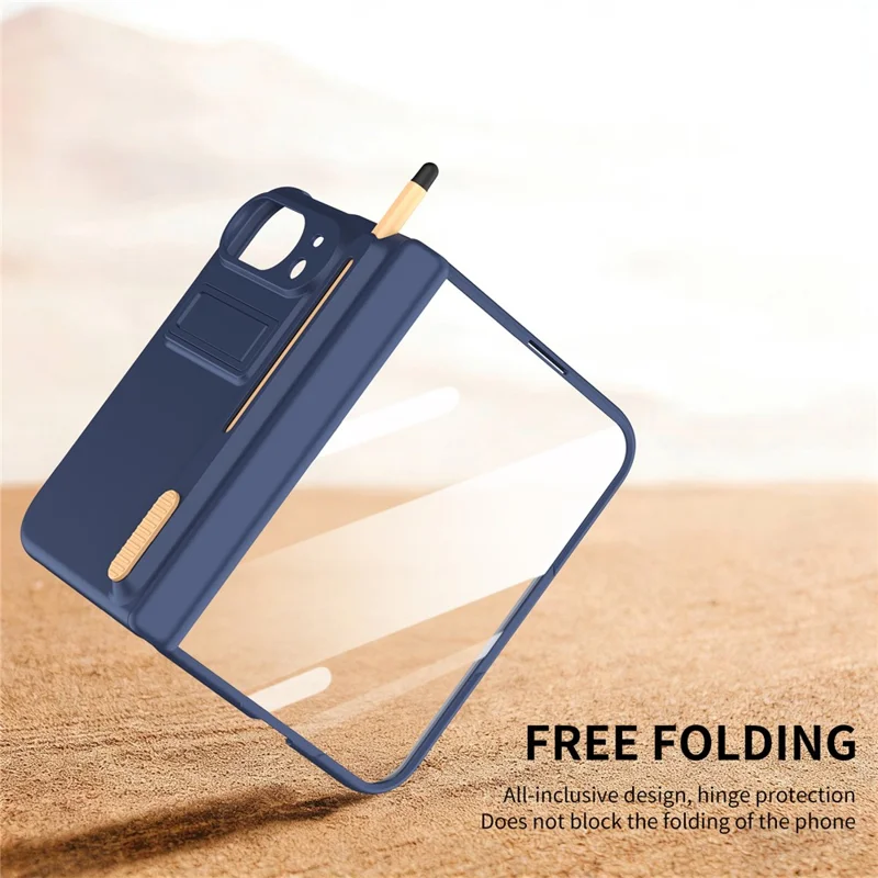 For iPhone Duo Kickstand Case Hinge Protection PC Phone Cover with Screen Protector and Stylus Pen - Sapphire