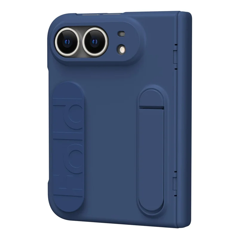 Für iPhone Fold Hülle mit gehärtetem Glasfolie, Silikon-Armband, Ständer, PC-Handyhülle - Blau