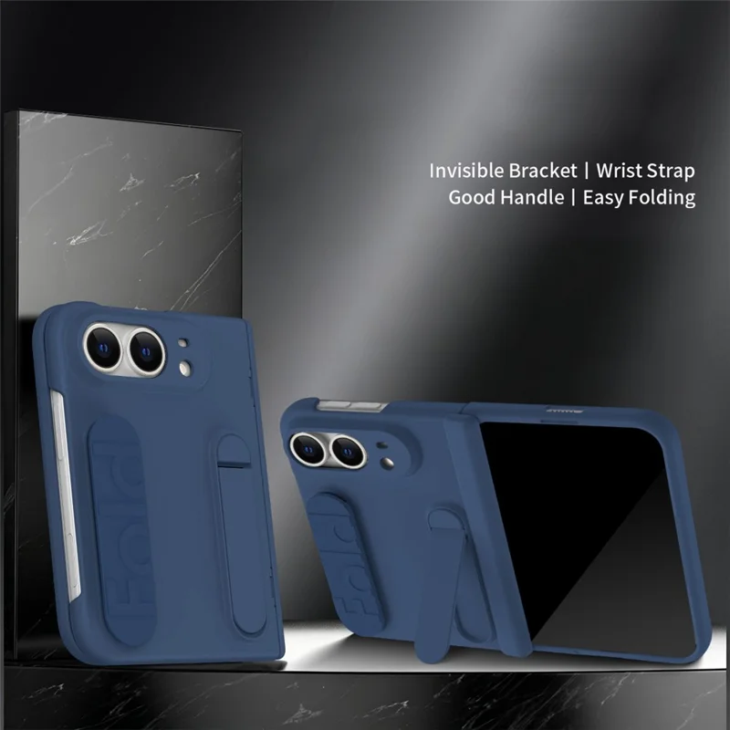 Für iPhone Fold Hülle mit gehärtetem Glasfolie, Silikon-Armband, Ständer, PC-Handyhülle - Blau