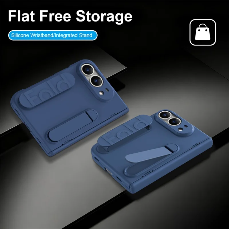 Für iPhone Fold Hülle mit gehärtetem Glasfolie, Silikon-Armband, Ständer, PC-Handyhülle - Blau