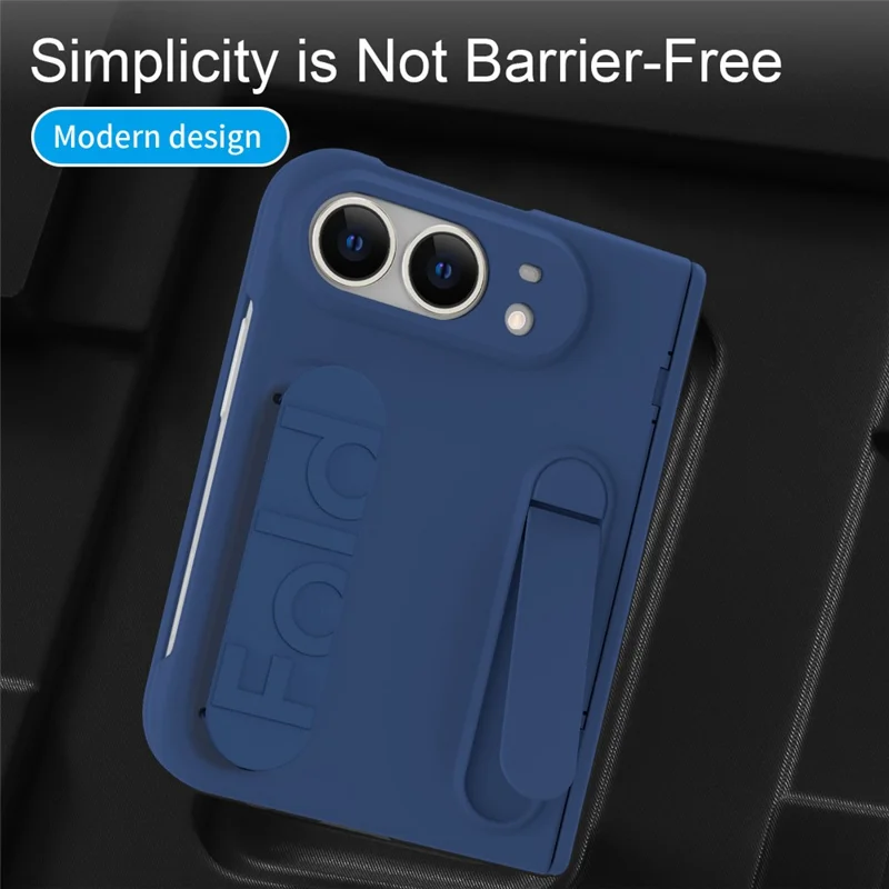 Für iPhone Fold Hülle mit gehärtetem Glasfolie, Silikon-Armband, Ständer, PC-Handyhülle - Blau