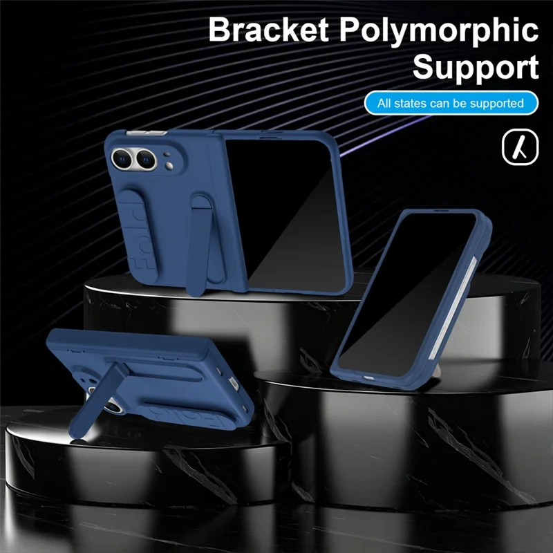 Für iPhone Fold Hülle mit gehärtetem Glasfolie, Silikon-Armband, Ständer, PC-Handyhülle - Blau