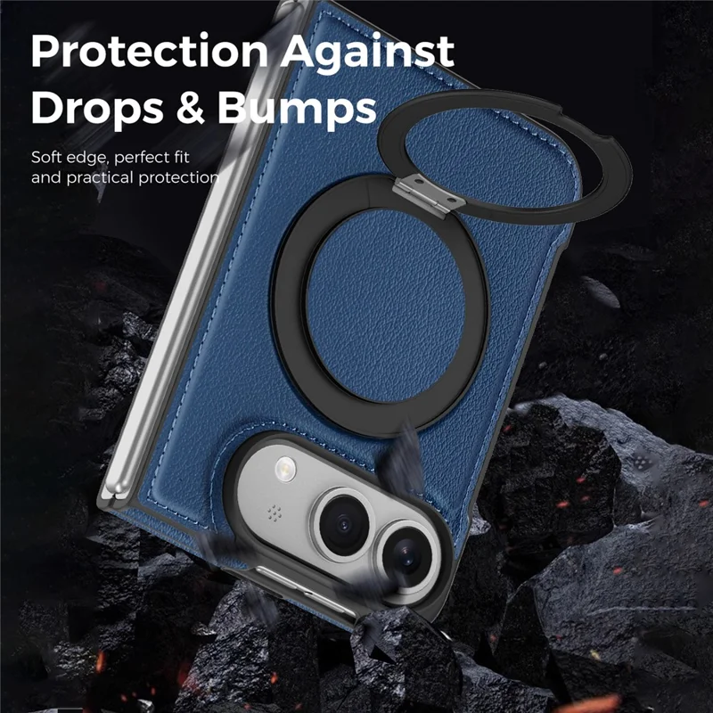 Magnetische hoes voor iPhone Fold met ringstandaard en PU lederen achterkant - Safran