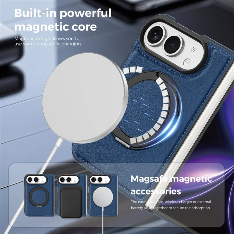 Magnetische hoes voor iPhone Fold met ringstandaard en PU lederen achterkant - Safran