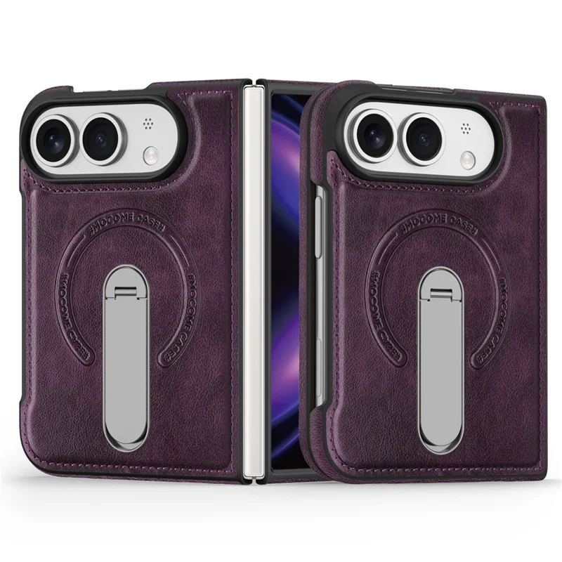 Etui magnetyczne do iPhone Fold z obrotową podstawką, powłoka z miękkiej skóry PC - ciemnopurpurowy
