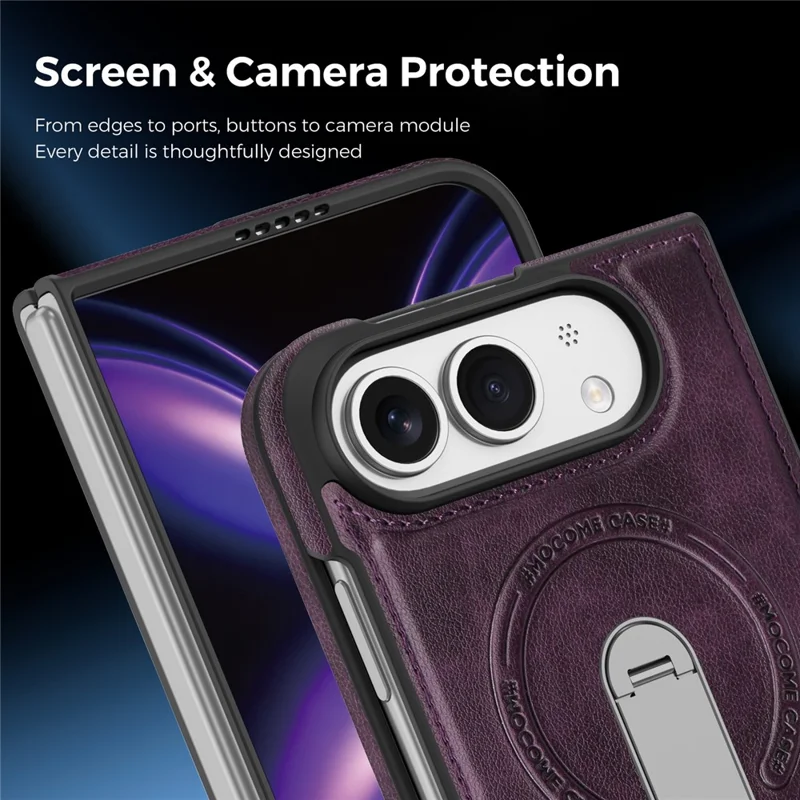 Etui magnetyczne do iPhone Fold z obrotową podstawką, powłoka z miękkiej skóry PC - ciemnopurpurowy